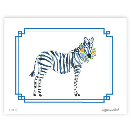 Blue Zebra Watercolor Art Print