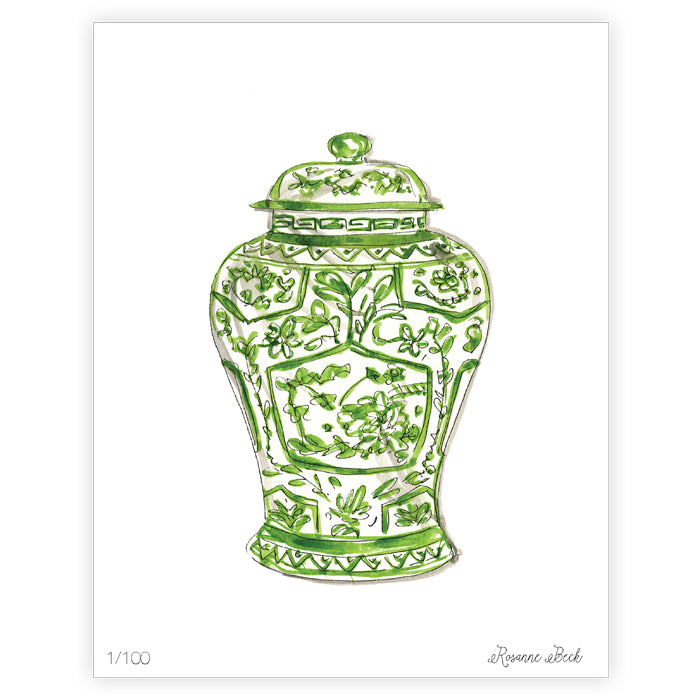 Handpainted Green Chinoiserie Vase Art Print