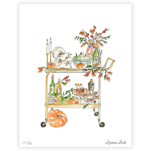 Handpainted Thanksgiving Bar Cart Art Print