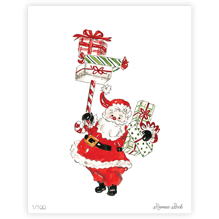 Holiday Santa with Packages Art Print