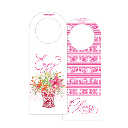 Floral Pink Vase-Pink Lattice Wine Tag