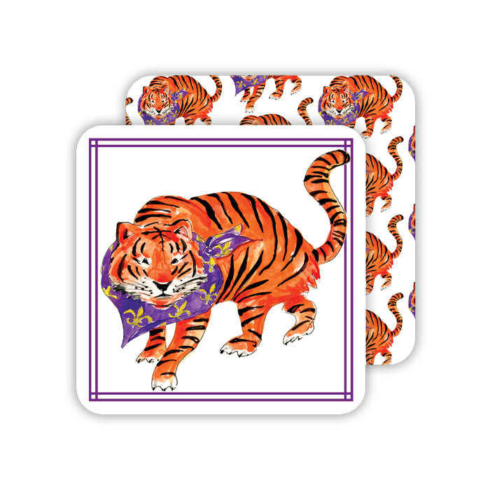 Purple & Gold Tiger Paper Coasters