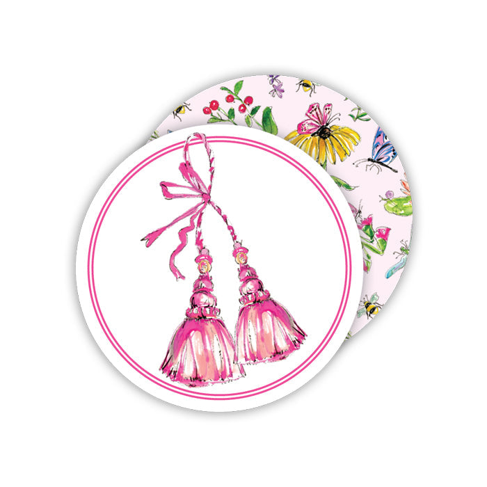 Handpainted Pink Elegant Tassels Paper Coasters