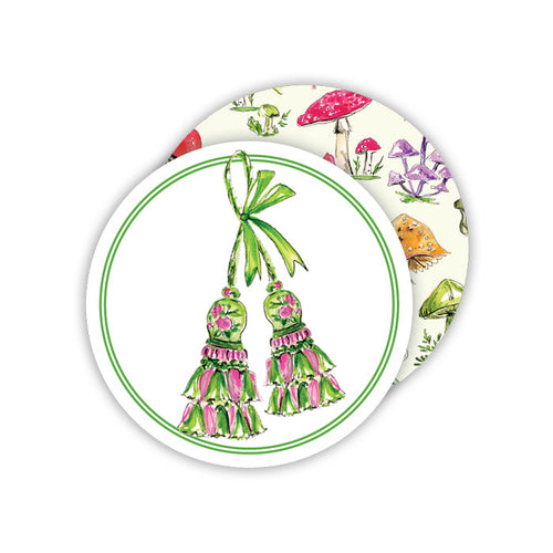 Handpainted Green and Pink Elegant Tassels Paper Coasters
