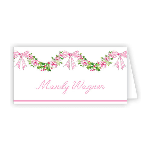 Pink Floral and Holly Swag Place Card