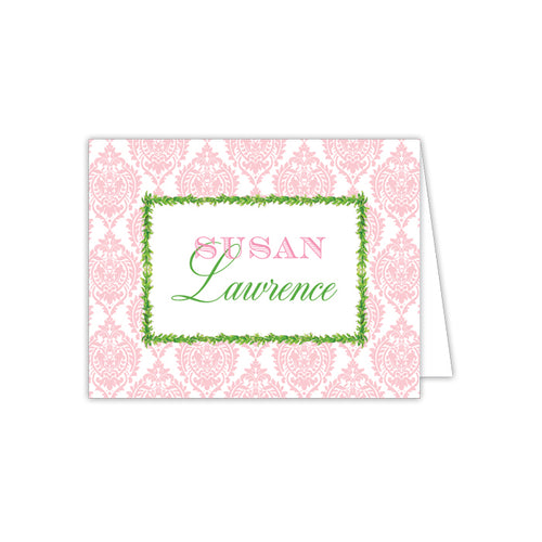 Pink Damask with Greenery Folded Note