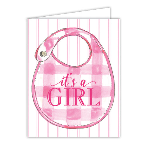 It's A Girl Pink Bib Small Folded Greeting Card