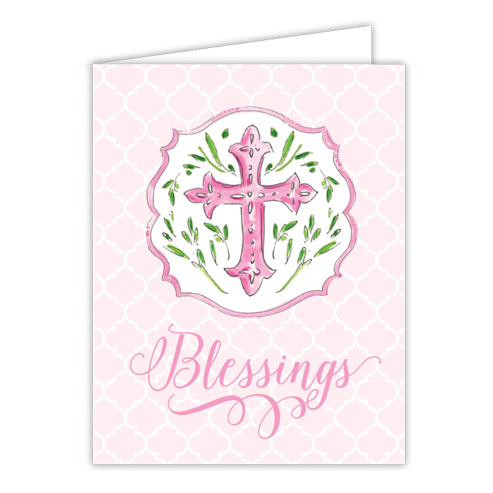 Blessings Pink Cross Small Folded Greeting Card