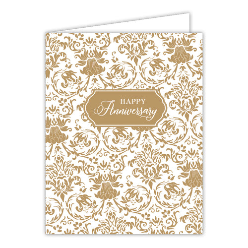Happy Anniversary Gold Pattern Small Folded Greeting Card