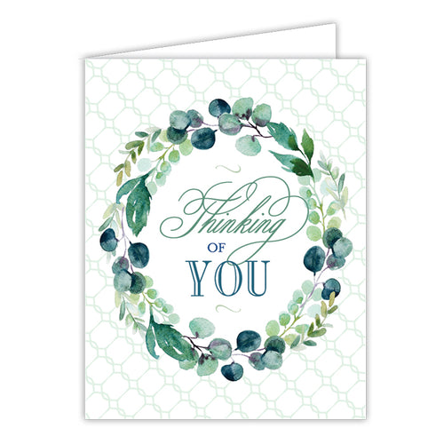 Thinking Of You Greenery Wreath Small Folded Greeting Card