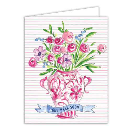 Get Well Soon Florals in Vase Small Folded Greeting Card