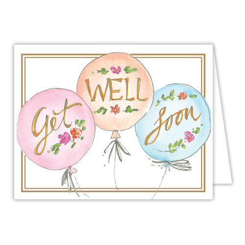 Get Well Soon Balloons Small Folded Greeting Card
