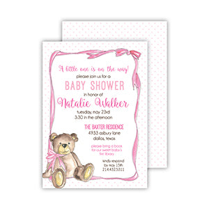 Handpainted Teddy Bear Pink Medium Flat Invitation