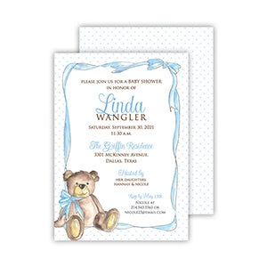Handpainted Teddy Bear Blue Medium Flat Invitation