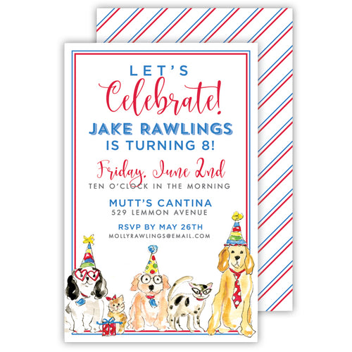 Happy Birthday Cats and Dogs Large Flat Invitation