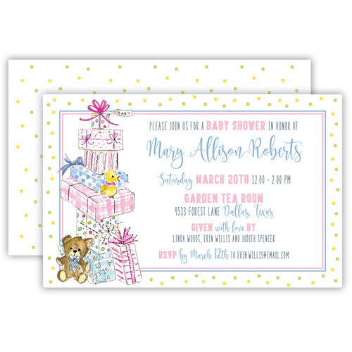 Stacked Baby Gifts Handpainted Large Flat Invitation