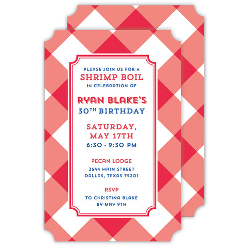 Buffalo Check Red Large Die-Cut Invitation