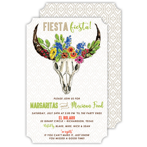 Fiesta Skull Handpainted Large Die-Cut Invitation