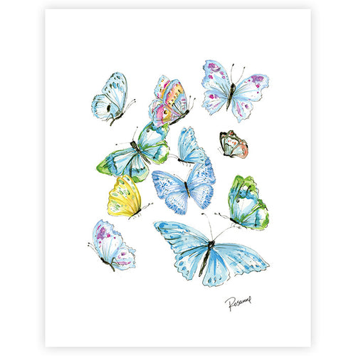 Blue Botanical Butterflies Art Print