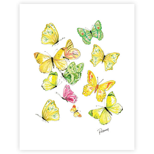 Green Botanical Butterflies Art Print