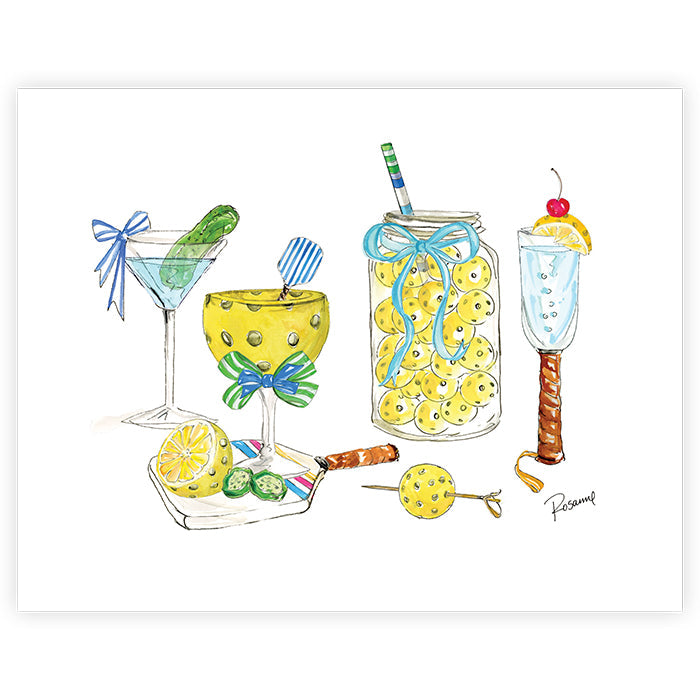 Hand Painted Pickleball Cocktail Art Print