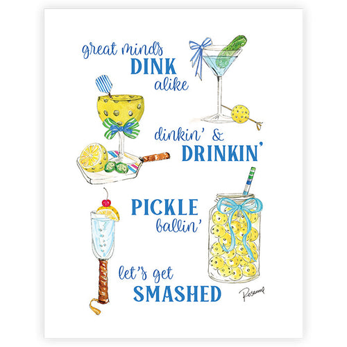 Pickleball Cocktails Saying Great Minds Dink Alike Art Print