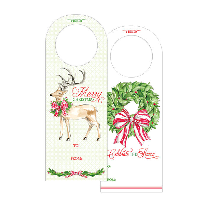Celebrate The Season Wreath with Bow Wine Tag