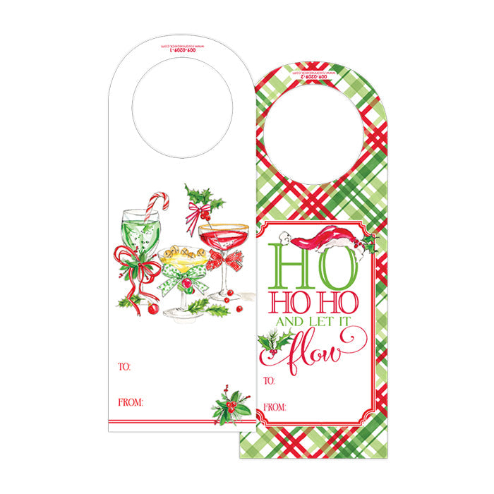 HO HO HO And Let It Flow Red and Green Plaid Wine Tag