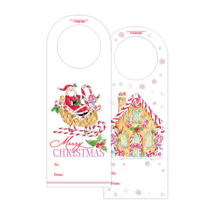 Gingerbread House with Christmas Candy Pink Wine Tag