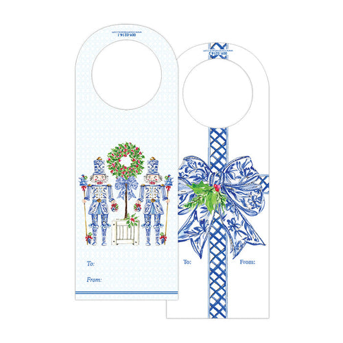 Blue Chinoiserie Bow Wine Tag