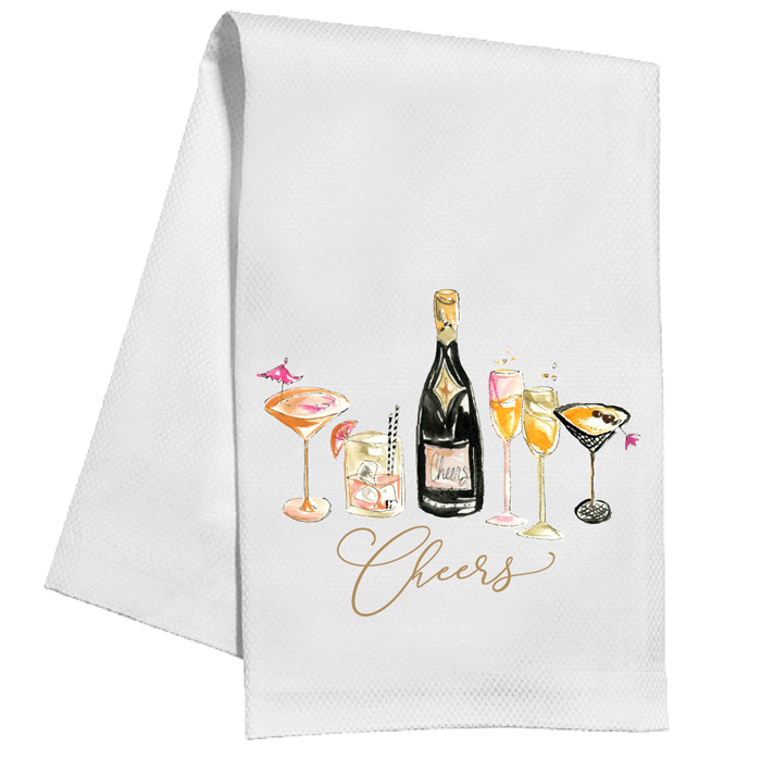 Cheers Champagne Bottle with Glasses Kitchen Towel