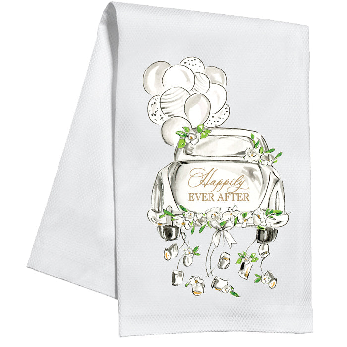 Hand Painted Happily Ever After Getaway Car Kitchen Towel
