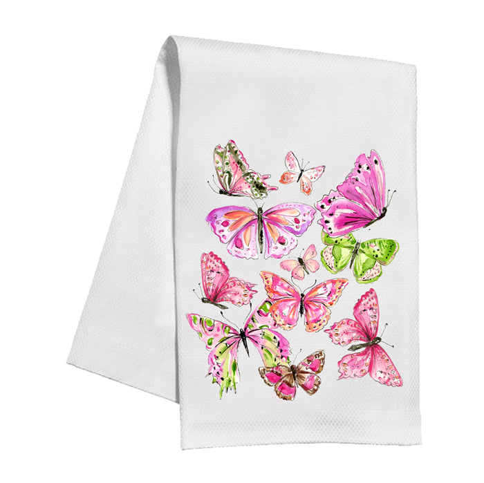 Pink Botanical Butterflies Kitchen Towel