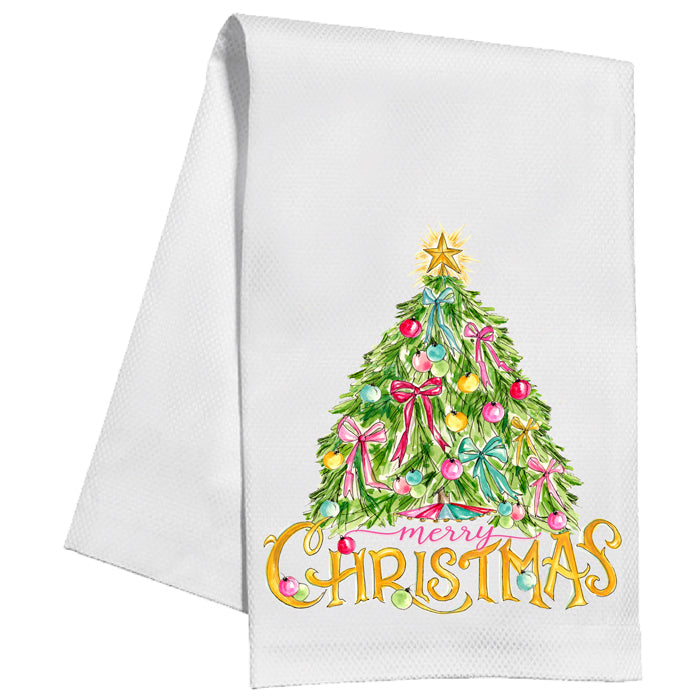 Vintage Pink Christmas Tree Kitchen Towel