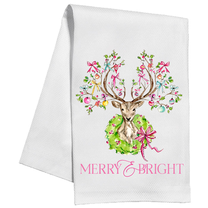 Vintage Pink Deer Kitchen Towel