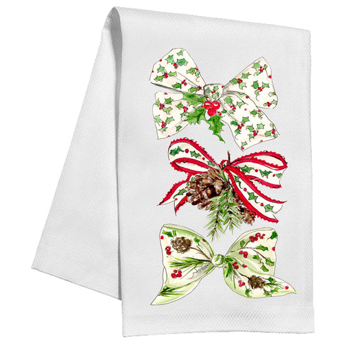 Red & Green Christmas Bows Kitchen Towel