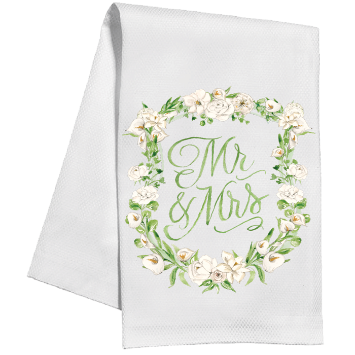 Hand Painted Mr. & Mrs. Floral Crest Kitchen Towel