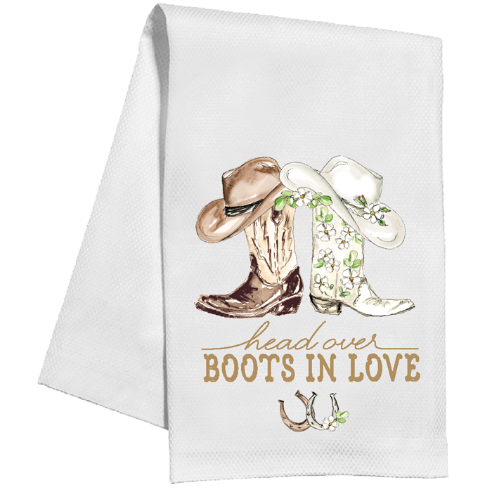 Hand Painted Head Over Boots In Love Kitchen Towel