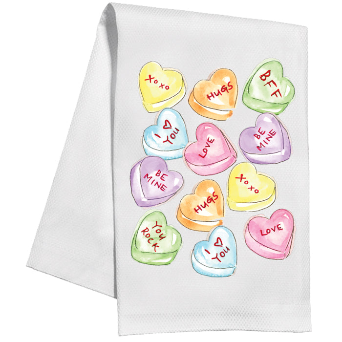 Hand Painted Colorful Candy Conversation Hearts Kitchen Towel