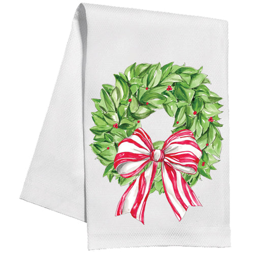 Christmas Berries Wretah with Red Striped Bow Kitchen Towel