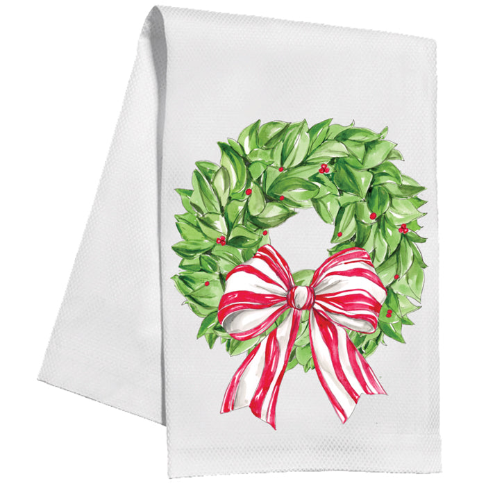Christmas Berries Wretah with Red Striped Bow Kitchen Towel