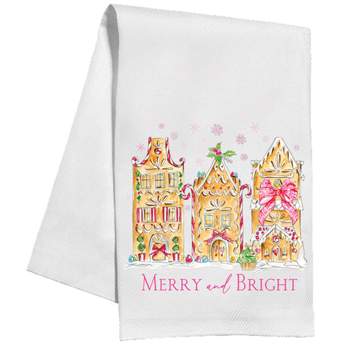 Merry Bright Christmas Gingerbread Candy House Kitchen Towel
