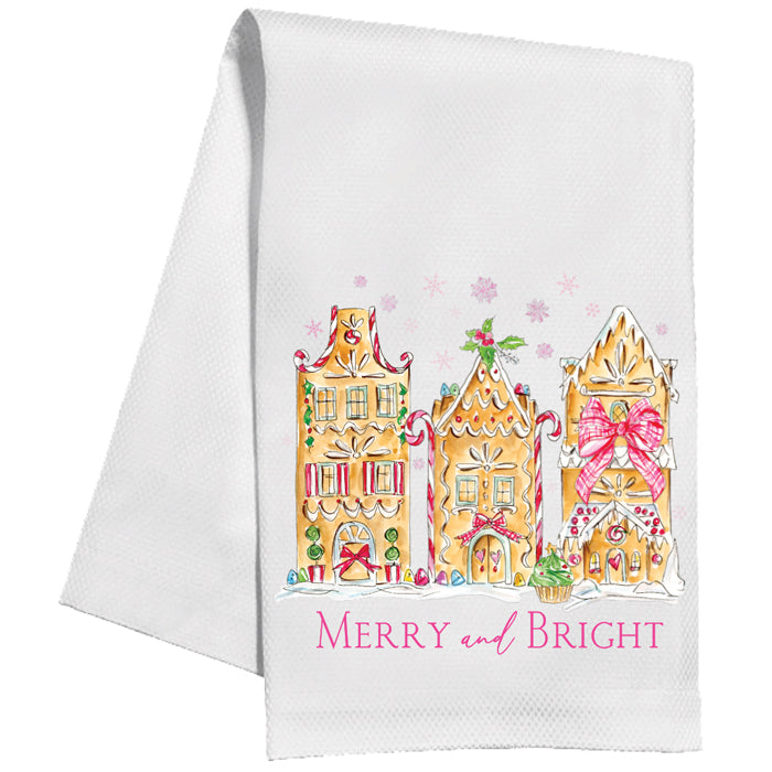 Merry Bright Christmas Gingerbread Candy House Kitchen Towel