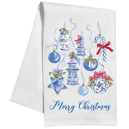 Merry Christmas Chinoiserie Ornaments Hanging Kitchen Towel