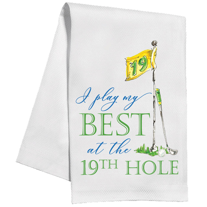 Play My Best At The 19th Hole Golf Club Flag Kitchen Towel