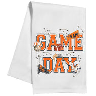 Handpainted Orange and Black Game Day with Football Icons Kitchen Towel