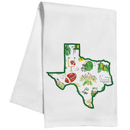 Handpainted Green and Gold Football Icon Pattern Inside State of Texas Kitchen Towel