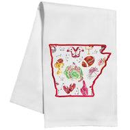 Handpainted Cardinal Red and White Football Icon Pattern Inside State of Arkansas Kitchen Towel