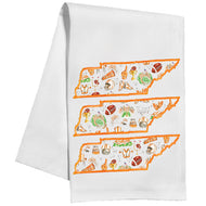 Handpainted Orange and White Football Icon Pattern Inside State of Tennessee Kitchen Towel