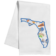 Handpainted Orange and Blue Football Icon Pattern Inside State of Florida Kitchen Towel